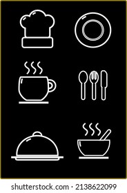 Set of cafe bistro themed simple flat design in white and black. Can be utilize for icon and logo. 