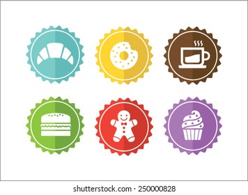 Set of cafe dessert graphic icon label
