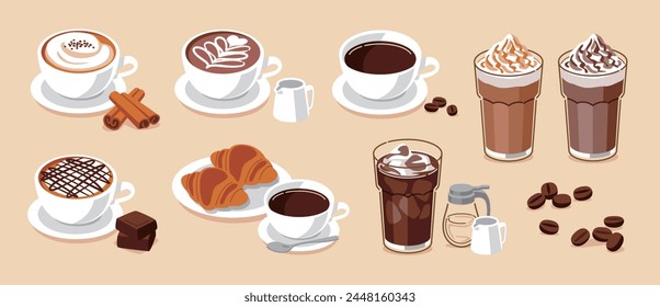 Set of cafe drink menu illustrations