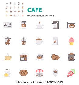set of cafe flat icon, drinks, tea, coffee, hot drinks,