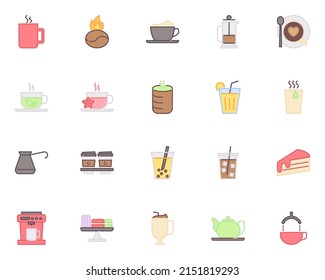 set of cafe icon, coffee, hot drinks, tea