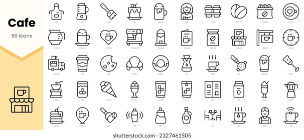 Set of cafe Icons. Simple line art style icons pack. Vector illustration