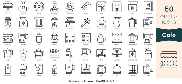 Set of cafe icons. Thin linear style icons Pack. Vector Illustration