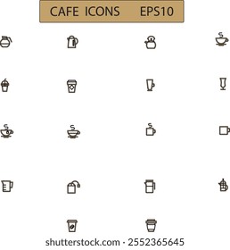 set of Cafe Icons in vector form, Cafe icons mostly used in CAFE, BLCK AND White  cafe icons