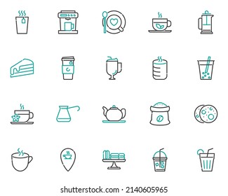conjunto de iconos de la línea de café, café, té, bebidas calientes