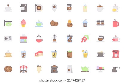 set of cafe line icons, hot drinks, coffee, tea