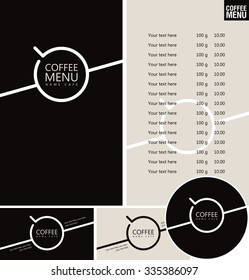 set for the cafe menu, business cards and coasters for drinks