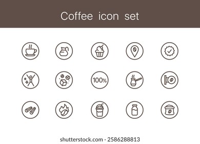 Set of cafe related icon such as coffee, iced coffee, americano, and takeout. Black icons isolated on white background. Coffee time, collection of signs. Line style. vector illustration