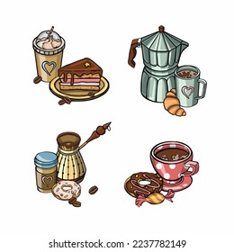 Set for caffeine menu, coffee symbols vector illustration
