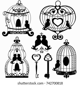 set with cages and birds