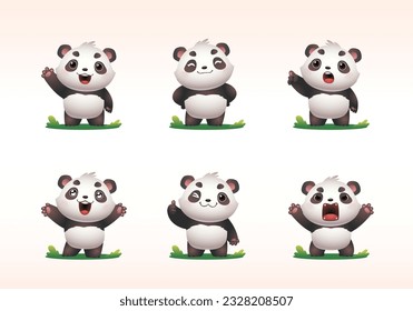 conjunto de dibujos animados de caricatura mascota animal linda colección panda