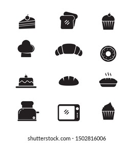 Set of cake and bakery icon. Baker and cake vector illustration with simple silhouette design 