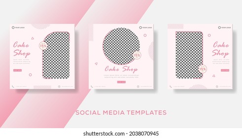 Set Of Cake Banners Post Template With Sweets Premium Vector