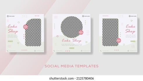 Set of cake banners post template with sweets premium Vector