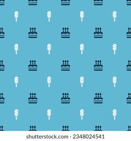 Set Cake with burning candles and Ice cream on seamless pattern. Vector