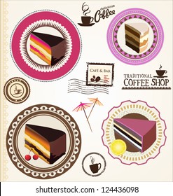 Set of cake and coffee labels