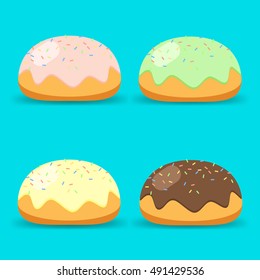 Set Cake with cream and bright decoration. Vector illustration