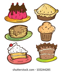 set of cake in doodle style