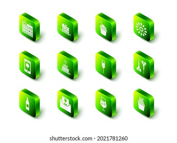 Set Cake, Firework, Dart arrow, Glass of champagne, Cocktail and alcohol drink and Invitation icon. Vector
