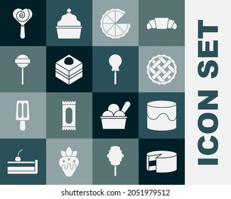 Set Cake, Homemade pie, Brownie chocolate cake, Lollipop,  and  icon. Vector