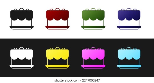 Set Cake icon isolated on black and white background. Happy Birthday.  Vector