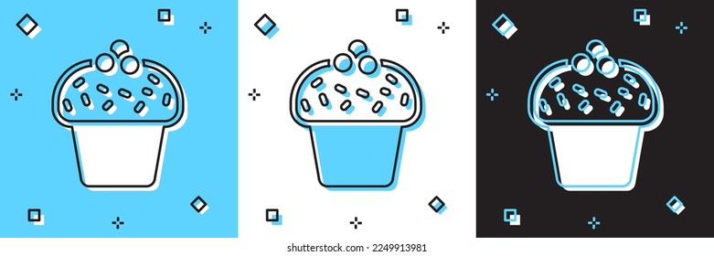 Set Cake icon isolated on blue and white, black background. Happy Birthday.  Vector