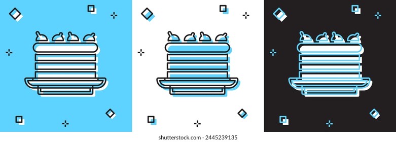 Set Cake icon isolated on blue and white, black background. Happy Birthday.  Vector