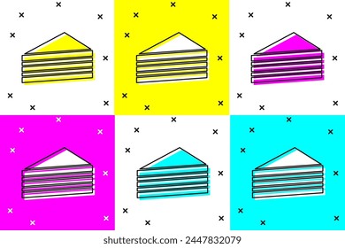Establecer el icono de pastel aislado en el fondo de color. Feliz cumpleaños.  Vector