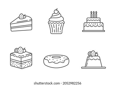 Set of cake icon in linear style isolated on white background. Simple cake vectors illustration