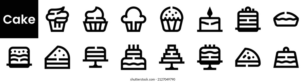 Set of cake Icons. Black flat icon collection isolated on white Background