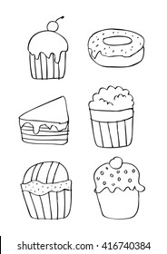 Set of cake icons. Hand drawing illustration.