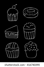 Set of cake icons. Hand drawing illustration.