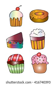 Set of cake icons. Hand drawing illustration.