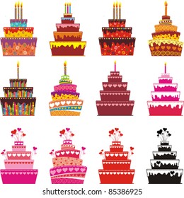 Set of Cake icons. Isolated on white background. Vector illustration