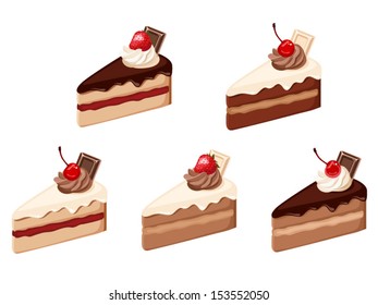 Set of cake pieces. Vector illustration.