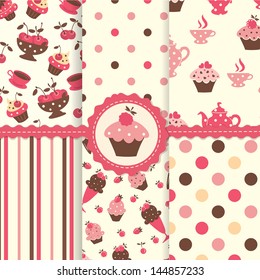 Set of cake seamless patterns