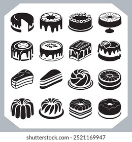 Set of cake silhouette, cake icon. Symbol of the cake holiday, birthday, anniversary, wedding, festive , Birthday icons set silhouette vector in white background