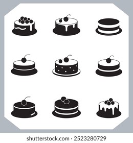 Set of cake silhouette, symbol of the cake holiday, birthday, anniversary, wedding, festive, Birthday cake icons set