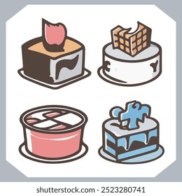 Set of cake silhouette, symbol of the cake holiday, birthday, anniversary, wedding, festive, Birthday cake icons set