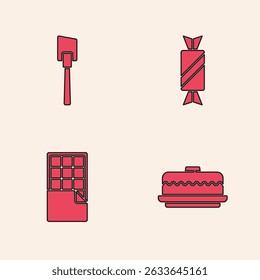 Set Cake, Spatula, Candy and Chocolate bar icon. Vector