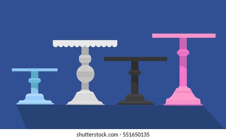 set of cake stand in flat icon style