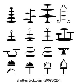 Set Of Cake Stand In Silhouette Flat Icon Style