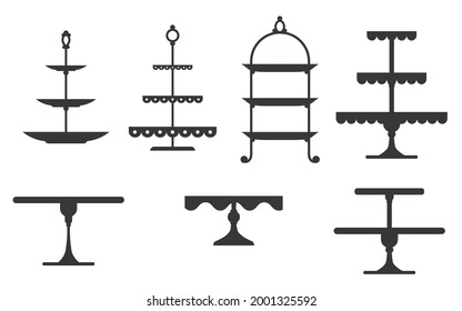 Set of cake stands in flat icon style. Empty trays for fruit and desserts. Vector illustration isolated on white background. svg
