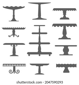 Set of cake stands in flat icon style. Empty trays for fruit and desserts. Vector illustration.