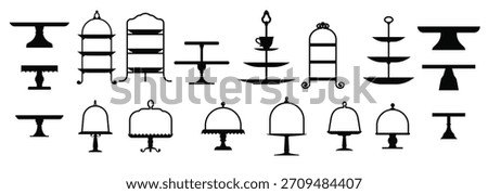 set of cake stands in flat icon style empty trays for fruit
