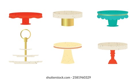 Set of cake stands on a white background. Retro trays for fruit, desserts.
