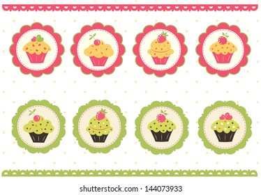 Set of cake stickers for scrapbook