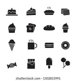 Set of cake and sweets vector illustration with simple silhouette design. Cake and sweets icon 