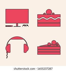 Set Cake , Video game console , Cake  and Headphones  icon. Vector