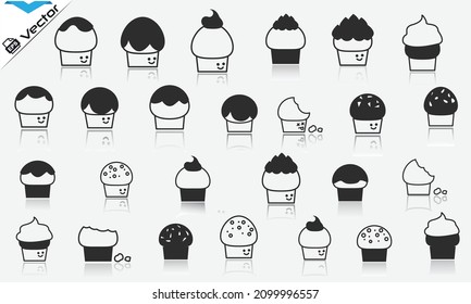 Set of  cakecups vector icons and a logo, Isolated on a black background
